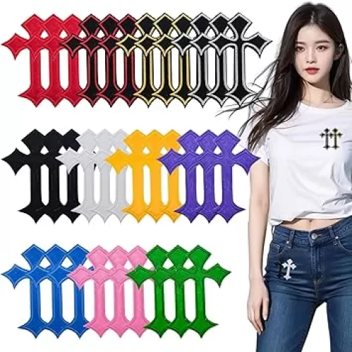 33 PCS Cross Embroidered Patches Iron on Applique Ironing Badges Sewing Patch for Clothes Cross Medieval Gothic Sewing Patches Appliques for Clothing Jeans Fabric Dress Hat Badges DIY Accessory