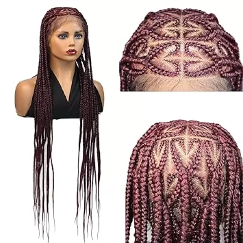 36 Inch Full Lace Heart Braided Wigs for Black Women Giant Knotless Cornrow Braids Wig with Baby Hair Full Lace Synthetic Heat Resistant Hand Braided Wigs for Women