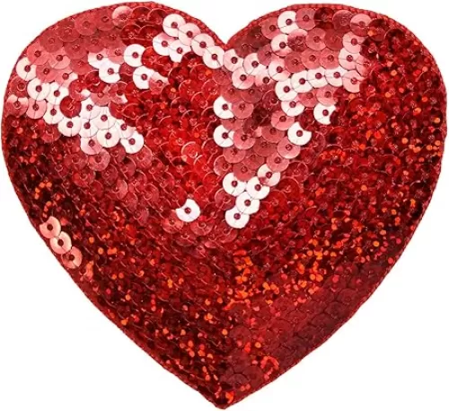 4 inch Red Sequin Heart - Valentine - Embroidered Iron on Patch