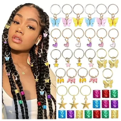 40PCS Butterfly Hair Jewelry for Braids Colorful Braids Clips Cute Star Heart Loc Charms Metal Hair Cuffs Multi Style Dreadlock Accessories Hair Pendant for Women and Girls