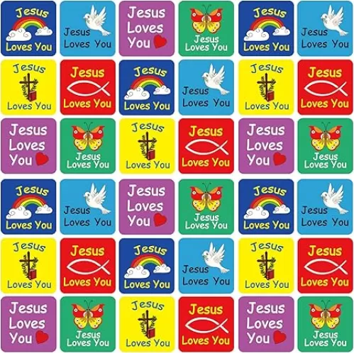 480 Pcs Jesus Loves You Self Adhesive Paper Christian Stickers for Kids Multi Color Catholic Butterfly Rainbow Dove Heart Fish Religious Stickers for Jesus(Cute Style)
