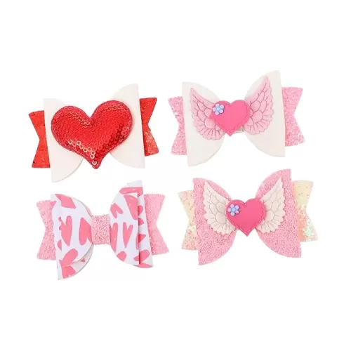 4pcs Love Heart Glitter Hair Bows Barrette Cute Bow Knot Clips for Valentine