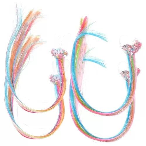 4Pcs Ponytail Extensions for Unicorn Hair Clips with Shimmering Hearts Bunnies for Hairstyles Dress Up Party Fun