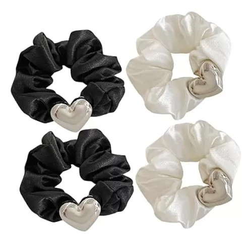4pcs Vintage Heart Hair Scrunchies for Women Elastic Ponytail Holders Versatile Accessories for Various Hairstyles for Daily Wear and Special Occasions