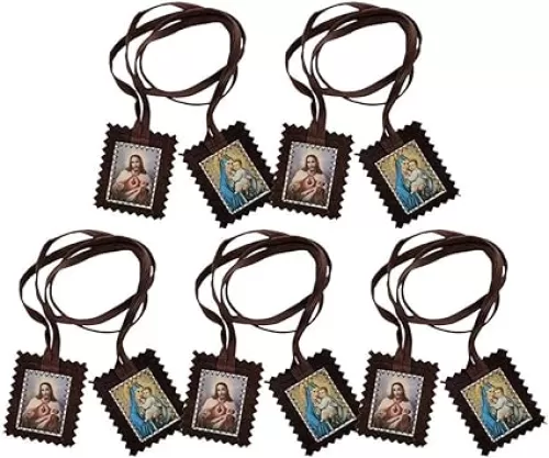 5 Pcs Catholic Scapular Our Lady of Carmel and Sacred Heart Scapulars Catholic, Brown Scapular Necklace for Men Women