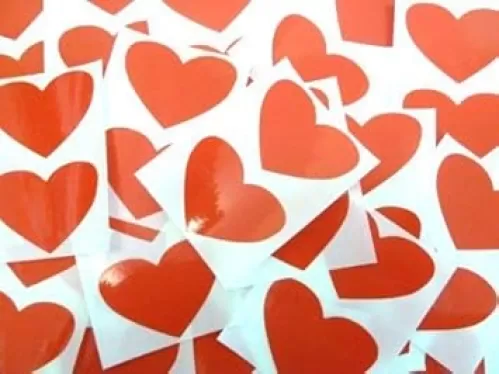 50X37mm Red Heart Shaped Coloured Plastic Seal Stickers Durable Sticky Vinyl Labels
