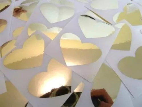 50X37mm Shiny Gold Heart Shaped Coloured Plastic Seal Stickers Durable Sticky Vinyl Labels