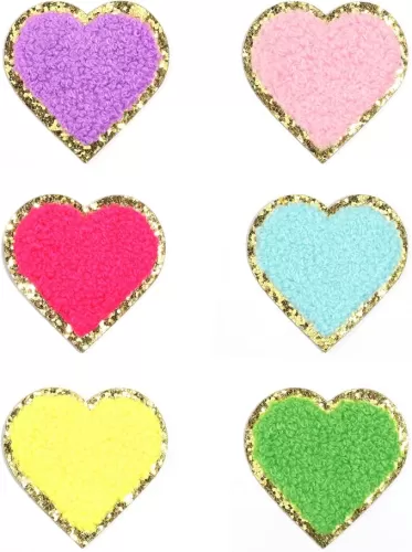 6 Pcs Chenille Patches Cute Self Adhesive Heart Patches for for Bags Clothes Dress Jeans Hats Laptop Phone Case Fridge DIY Accessories (Pretty Hearts)