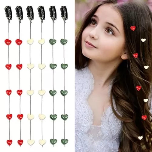 6 Pcs Hair Chains Hair Clip Acrylic Bead Invisible Side Comb Braids Extensions Pins Women Spring Party Daily Hair Accessories (Heart)