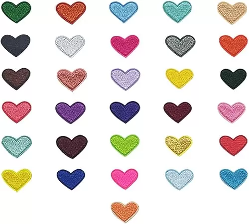 62 Pcs Heart Shaped Iron On Patches, Cute Mini Heart Iron-on sew-on Patches, Colorful Embroidered Heart Iron on Decals, Sew on/Iron on Heart Patches