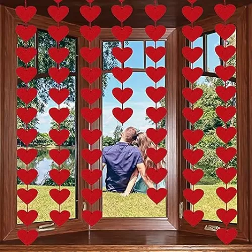 72 Red Hearts Felt Garland - NO DIY - Valentines Red Heart Hanging String Garland - Valentines Decor - Valentine Decorations - Valentines Wedding Anniversary Birthday Party Supplies