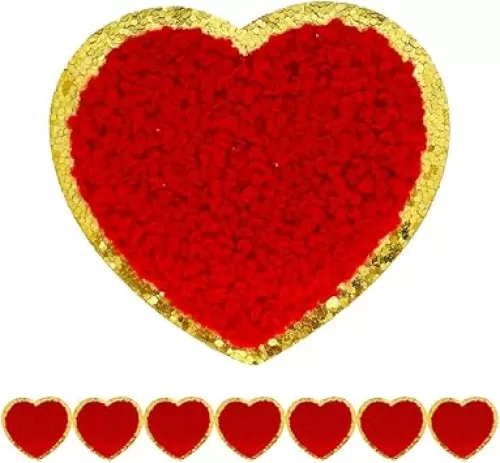 8 PCS 2.2 inch Chrome Heart Patches，Self Adhesive Chenille Patches for Clothing, Stick on Embroidered Patches for Bags, Iron on Patches for Hats, Patches for Backpacks, Patches for Jeans (red)