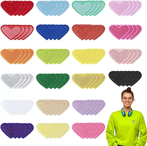 88pcs Heart Iron on Patches, Colorful Sew-On Embroidered Heart Shaped Patches, Mini Iron-On Heart Shaped Applique Patches for Skirt, Jeans, Hat, Backpack, Shoes Repair