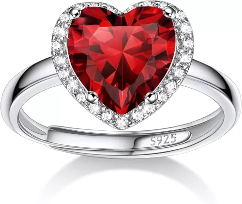 925 Sterling Silver Birthstone Rings for Women Girls with Clear 2ct Heart/Round/Teardrop/Square Crystal, Solitaire Diamond Open Bands Cubic Zirconia Rings Adjustable Size6-12