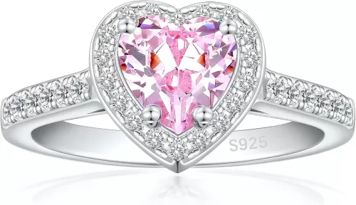 925 Sterling Silver Engagement Ring for Women Heart Gemstone Birthstone Promise Ring for Her Colored Cubic Zirconia Ring Size 4-10.5