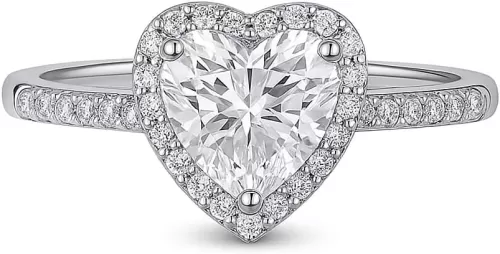 925 Sterling Silver Engagement Rings for Women – Cubic Zirconia CZ Center Stones in Round, Princess & Heart Cuts 1CT/2CT