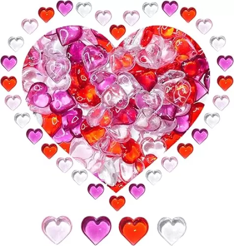 Acrylic Heart Gems for Valentine Vase Filler Decor, 152 Pcs Red Pink Heart Shaped Stones for Wedding Valentines Bowl Filler, Table Scatter Decorations and Crafts