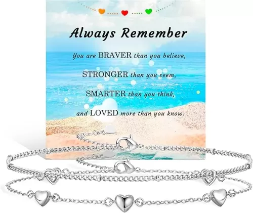 Anklets for Women 18K Gold Silver Plated Ankle Bracelets Waterproof Beaded Chain Dainty Layered Summer Beach Foot Jewelry Adjustable 2Pcs