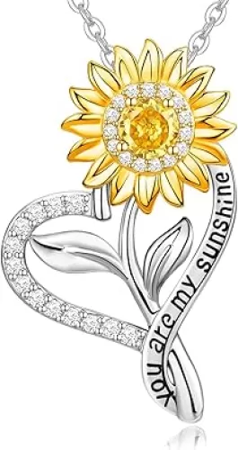 Anniversary for Gifts for Women, 18k Gold Plated Sunflower Necklaces for Women, Anniversary Her Gifts Birthday Gift for Wife You Are My Sunshine Woman's Jewelry Girlfriend Grandma Mom Daughter