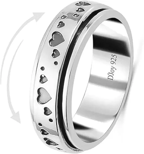 Anxiety Rings for Women 925 Sterling Silver Fidget Ring Spinner Ring Women Moon Star Platinum Plated Jewelry Stress Anxiety Relieving Promise Statement Wedding Band Birthday Gifts for Womens Men