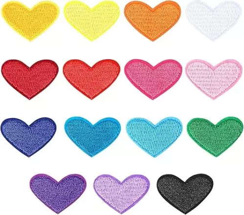 AUGSUN 30pcs Colorful Heart Iron On Patches Clothing Embroidered Mini Heart Sew on Patches Applique Repair Patch
