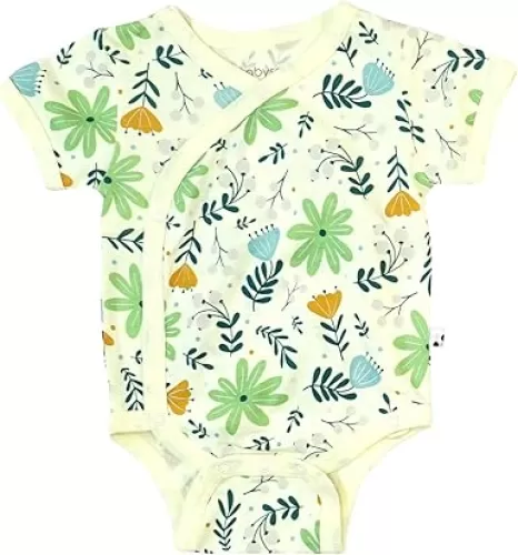 Babysoy Newborn Baby Short Sleeve Kimono Warp Around Onesie Bodysuit