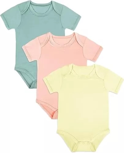 Bamboo Rayon Baby Bodysuit, Short Sleeve Bodysuits Solid Color Outfits for Infant Boys Girls Soft Clothes