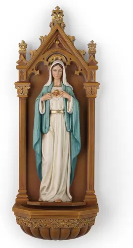 BC Catholic Immaculate Heart of Mary Statue, 9" H Blessed Virgin Mary Holy Water Font Wall Plaque, Inspirational Home Décor, Religious Gift, Renaissance Sculpture Handmade by Buildclassic