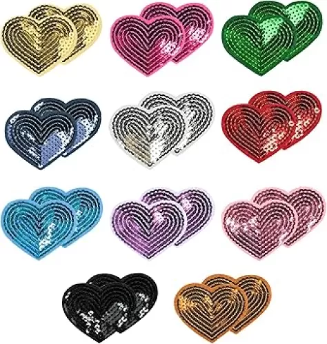 Benkyo 22Pcs Sequin Heart Iron On Patches Heart Patches Iron On Fabric Embroidery Iron On Heart Patches for Clothes Caps Hats Jeans Crafts （Multicolor）