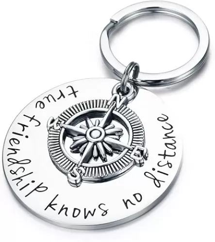 Best Friend Keychain - True Friendship Knows No Distance Compass Keychain Long Distance Relationship Gifts
