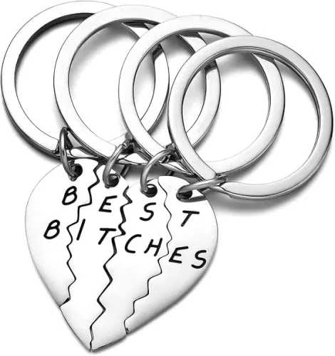 Best Friend Keychains Set Best Bitches BFF Besties Friendship Gifts Matching 2, 3, 4 Pieces Keychain for Women Teen Girls