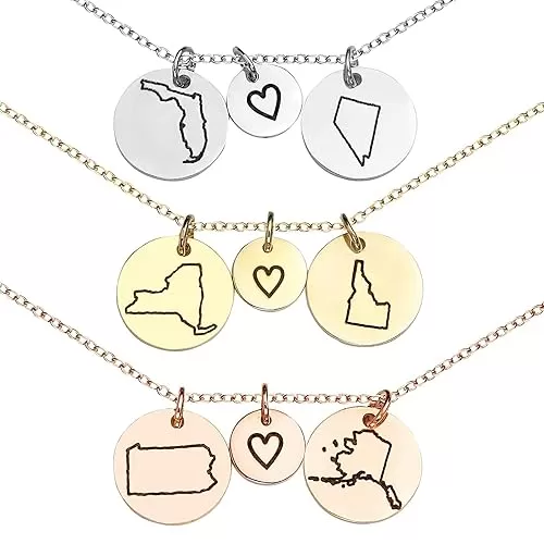 Best Friend Necklace Long Distance Friendship Custom Two State Jewelry, Gifts for Women, Mother Daughter Relationship, Unique Personalized Necklace – CN-LDS