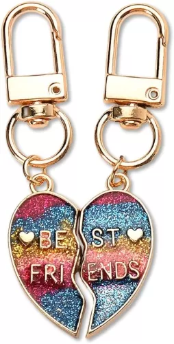 Best Friends Birthday Christmas Gifts for Women Bestie Matching Heart Keychains Set for 2 Best Friend Forever Gift for Women Sister Friendship Gift for Teen Girls Colorful Broken Heart Keyrings for 2