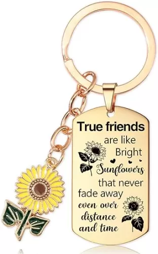 Best Friends Gifts for Women - Friendship Gifts Golden Sunflower True Friend Keychain Bestie Gift Birthday Christmas New Year