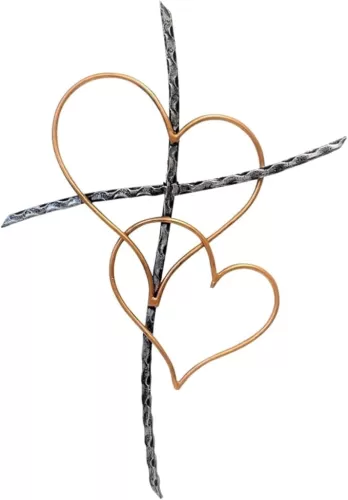 BestGiftEver Metal Wall Cross - Decorative Cross Wall Hanging with Entwined Hearts - Spiritual Jesus Art Sculpture for Home Wall Decor, Christian Wall Art, and Religious Wall Decor