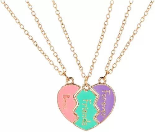 BFF Necklace for 3 Heart Broken Stitching Best Friend Pendant for Women Friendship Jewelry Gift
