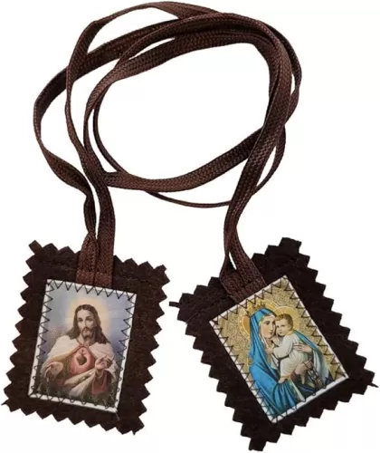 Brown Wool Scapular of Our Lady of Mt. Carmel and Sacred Heart - Durable, strong Catholic gifts for Confirmation, Holy Communion, Feast days, Christmas.