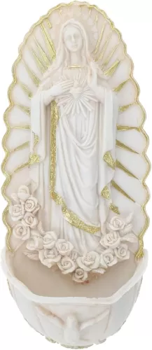 Catholic Holy Water Font: Porcelain Sacred Heart of Jesus Wall Hanging Our Lady of Guadalupe Decor for Home Religious First Communion Housewarming Home Decor