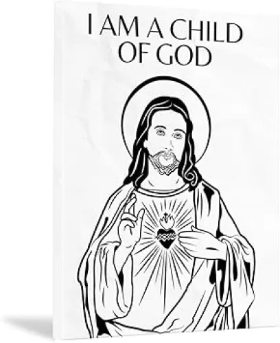 CCCHCY "I Am A Child of God Christian Canvas Art, Black and White Jesus Picture Wall Decor, Sacred Heart Jesus Artwork, Minimalist Christian Home Décor, Inspirational Scripture Prints, 12" x 16"
