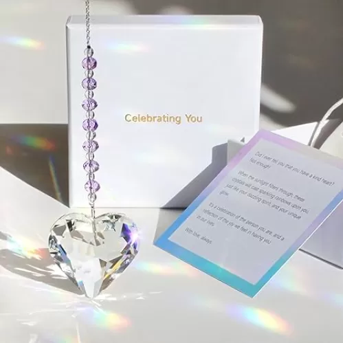 Celebrating You Friendship Gifts, BFF, Bestie Gifts. Best Friend Birthday Gifts. Unique 45 mm Crystal Heart Rainbow Maker Hanging Ornament - Sweet Lavender