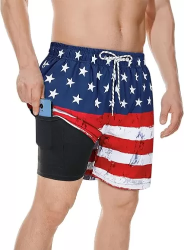 Century Star Mens Swim Trunks Beach Shorts with Compression Liner and Zipper Pocket Quick Dry Bathing Suits for Men