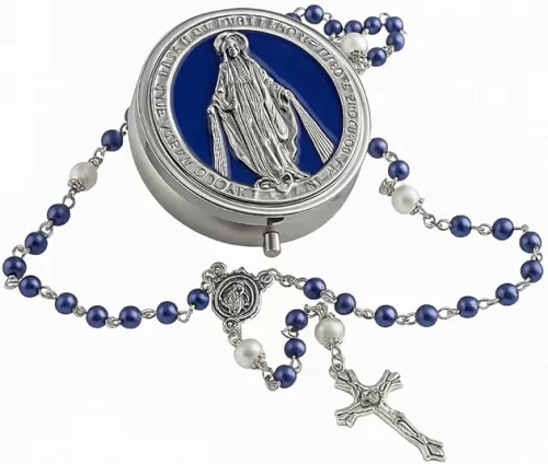 CEPRICO Catholic Pearl Cross Rosary Necklace — 6mm Glass Beads & 8 Mm Our Father Beads w/Caps, Miraculous Jewelry Box – Perfect Religious Gift for Women, Men — Ideal for Baptism, Prayer, Devotion