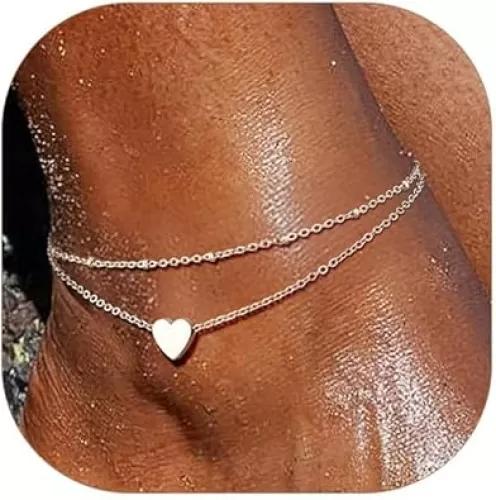 ChainsPro Womens S925 Sterling Silver Adjustable Anklet, Heart/Moon/Handcuff Ankle Bracelet, Summer Foot Jewelry, Stainless Steel/Gold Plated(Send Gift Box)