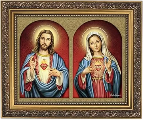 Christian Brands 11 Inches Wide x 13 Inches High Catholic Faith Gifts Sacred Hearts Framed Print by Artist Michael Adams