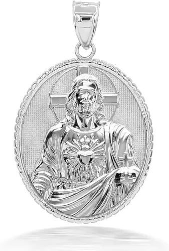 Claddagh Gold Religious Jewelry 925 Sterling Silver Sacred Heart Of Jesus Christ Oval Medal Pendant Necklace - Choice of Pendant Only or Chain Length