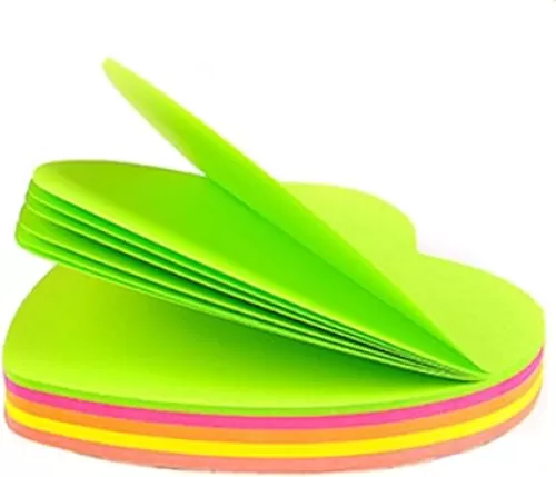 Colorful Sticky Notes, 3 Inch x 3 Inch, Heart Shape, Fluorescent Color Collection, 100 Sheets Per Pad Pack of 6 Pads