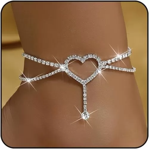 Cross Heart Butterfly Anklets - Silver Waterproof Diamond Rhinestone for Women, Large Plus Size for Big Ankles