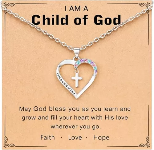 Cross Necklace for Girls- Gifts for Daughter Granddaughter Niece Goddaughter Child of God Birthday, Christmas, First Communion, Baptism, Confirmation