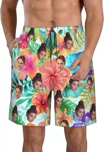 Custom Mens Swim Trunks with Faces, Personalized Funny Swim Shorts, Customized Swim Shorts for Mens Beach Wear Team