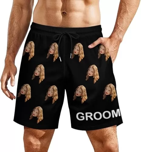 Custom Swim Trunks, Personlized Swimming Board Shorts for Men with Faces, Funny Beach Shorts, Hawaiian Photo Swimwear